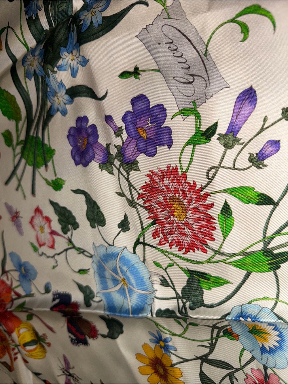 Gucci Floral Silk Scarf in White, Pink, Purple, Green